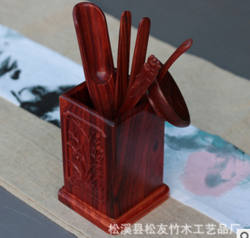 小叶红檀四方兰花茶道六君子套装 批发实木精雕茶具红木茶盘摆件图2