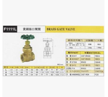 阀门 闸阀 台湾富山阀门苏州总代理 F1111L 黄铜丝口闸阀