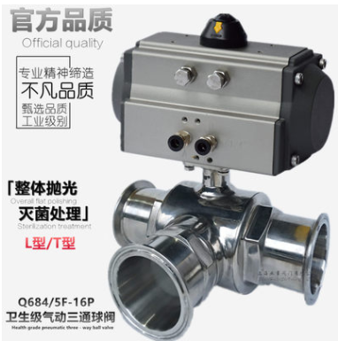 Q684/5F食品卫生级304/316L不锈钢L/T型卡箍式气动快装三通球阀图3
