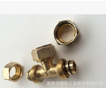 国巨T162025等径三通 卡套式铜管件 铝塑管铜接头