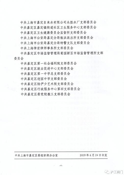 上海沪工阀门厂党支部被授予嘉定区“示范型党支部建设标兵”称号