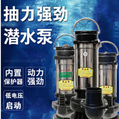 不锈钢潜水泵220V家用小型抽水机农用灌溉水泵含热保护器铸铁泵头